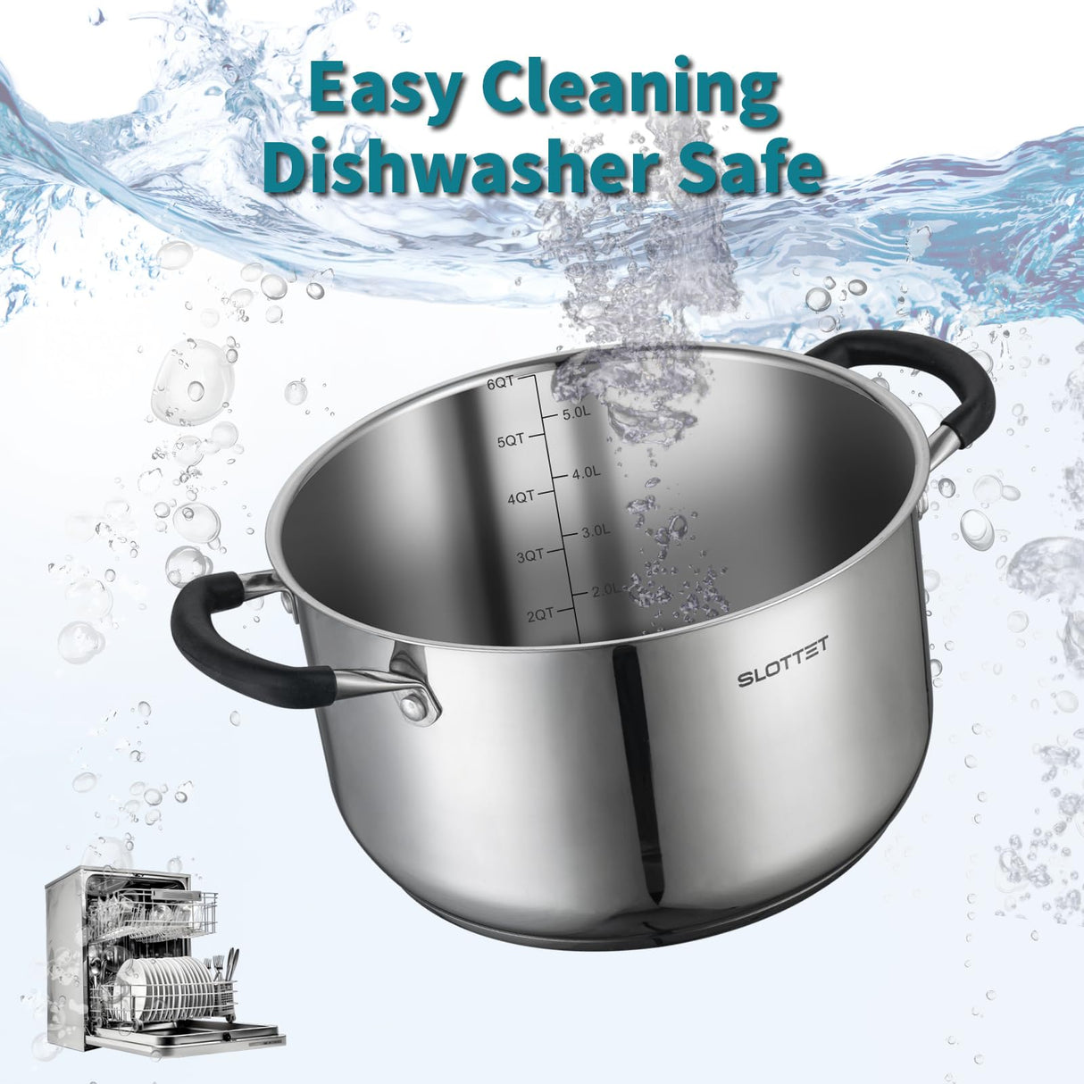 SLOTTET 6 Quart Stainless Steel Stock Pot with Steamer,6 Qt Multipurpose Stockpot with Stay-cool silicone Handle and Glass Lid,Soup Pot for Cooking SLOTTET