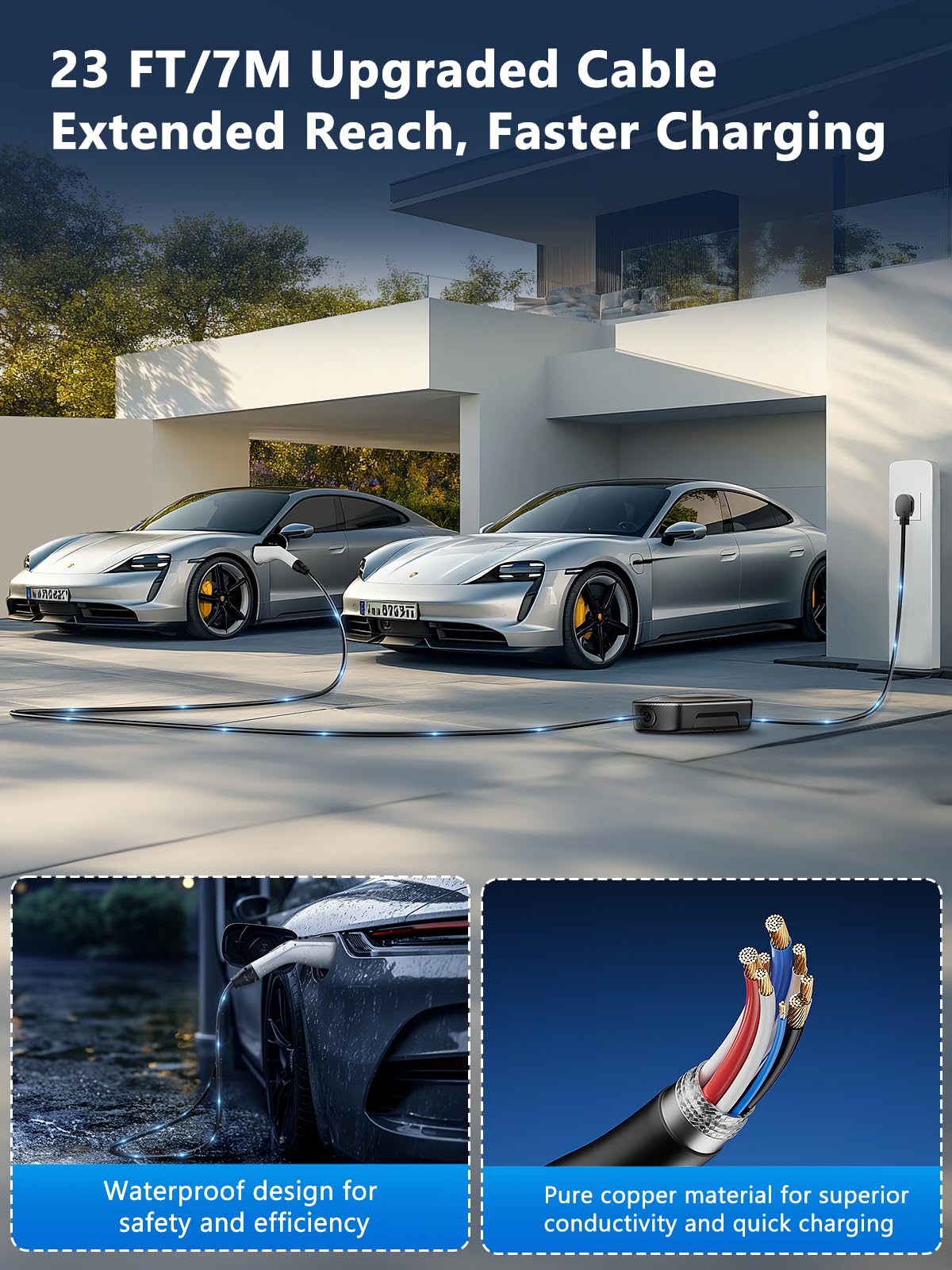 2025 New Portable Level 2 EV Charger (40Amp, 240V, NEMA 14-50P) with 23 Ft Cable. The Mobile Electric Vehicle Equipment Works Home Car Charging, Offering Charging for EV Model Tyocle