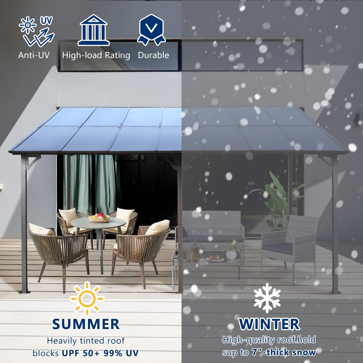 Gazebo for Patio,Hard Top Lean to Gazebo Pergola with Roof Metal Frame Wind and Snow Resistant Wall Mount Heavy Gazebo Outdoor Pergola for Patio Garden Lawn Backyard Deck Clearance On Gazebos 10'x10' CuisinSmart