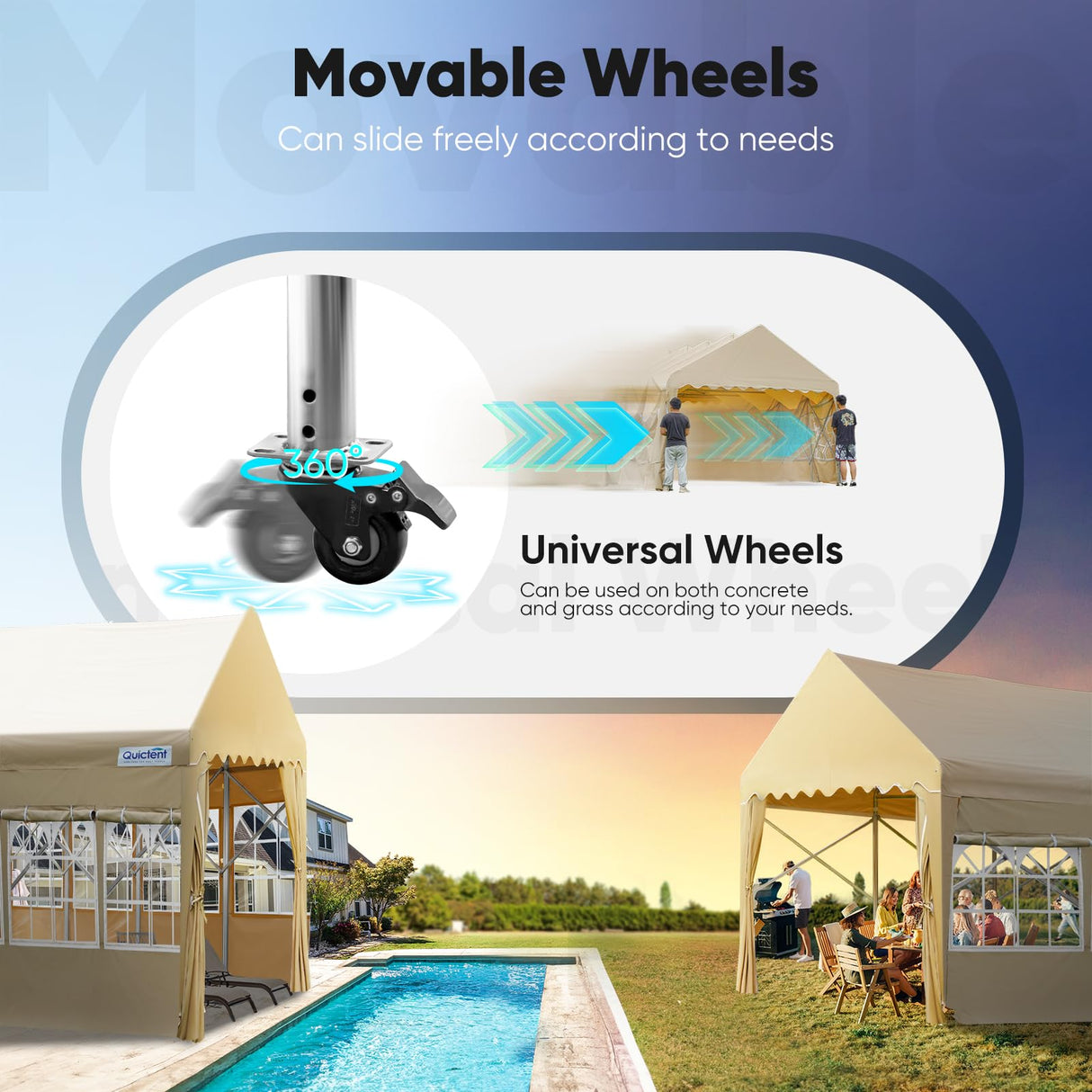 Quictent 13'X20' Retractable Party Tent with Wheels Movable Heavy Duty Carport Garage with Transparent Windows and Curtains Quictent