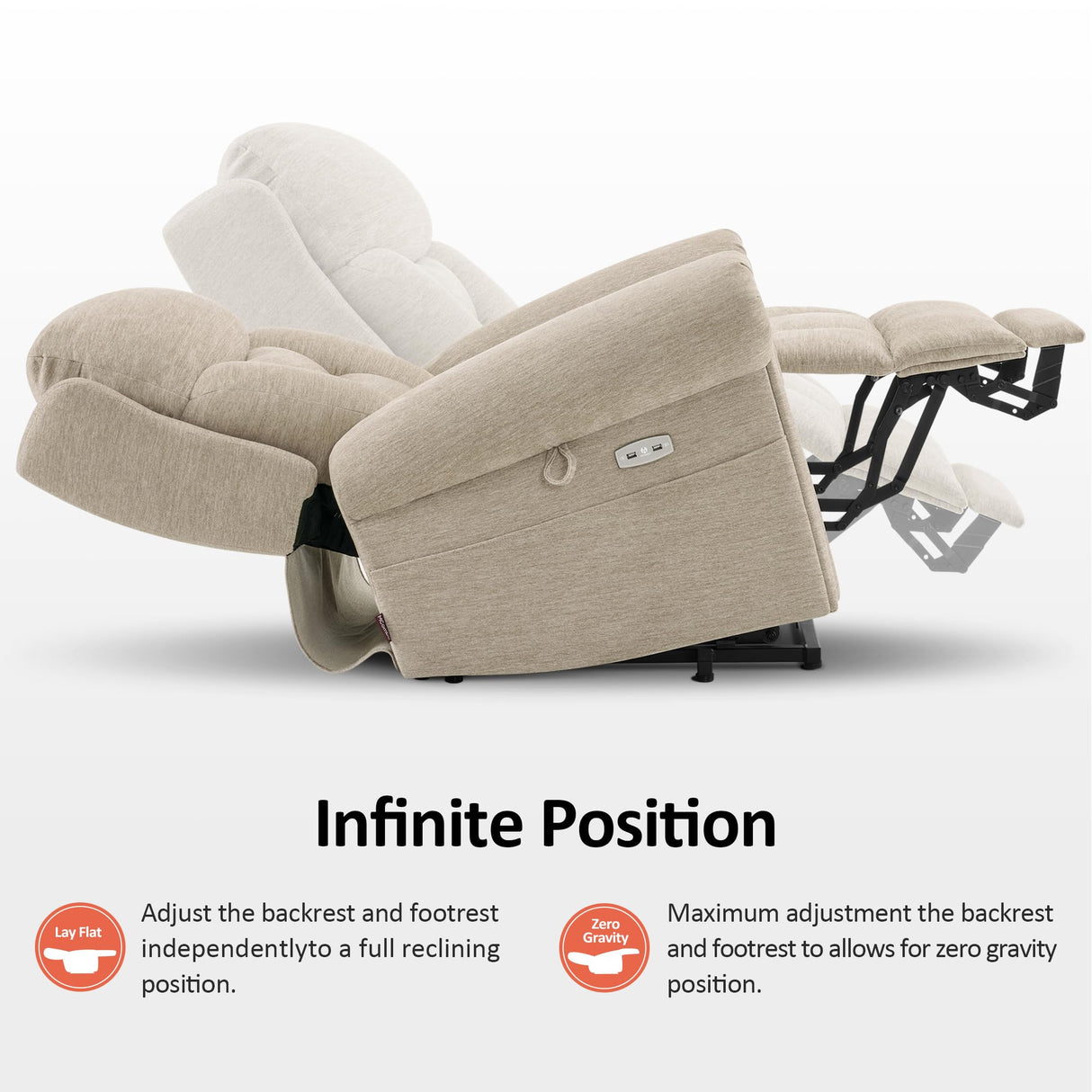 MCombo Triple Motor Power Lift Recliner Chair with Massage and Lumbar&seat Heating, Rolled Arms, Adjustable Headrest for Elderly People, Fabric 7888 (Beige, Medium) MCombo