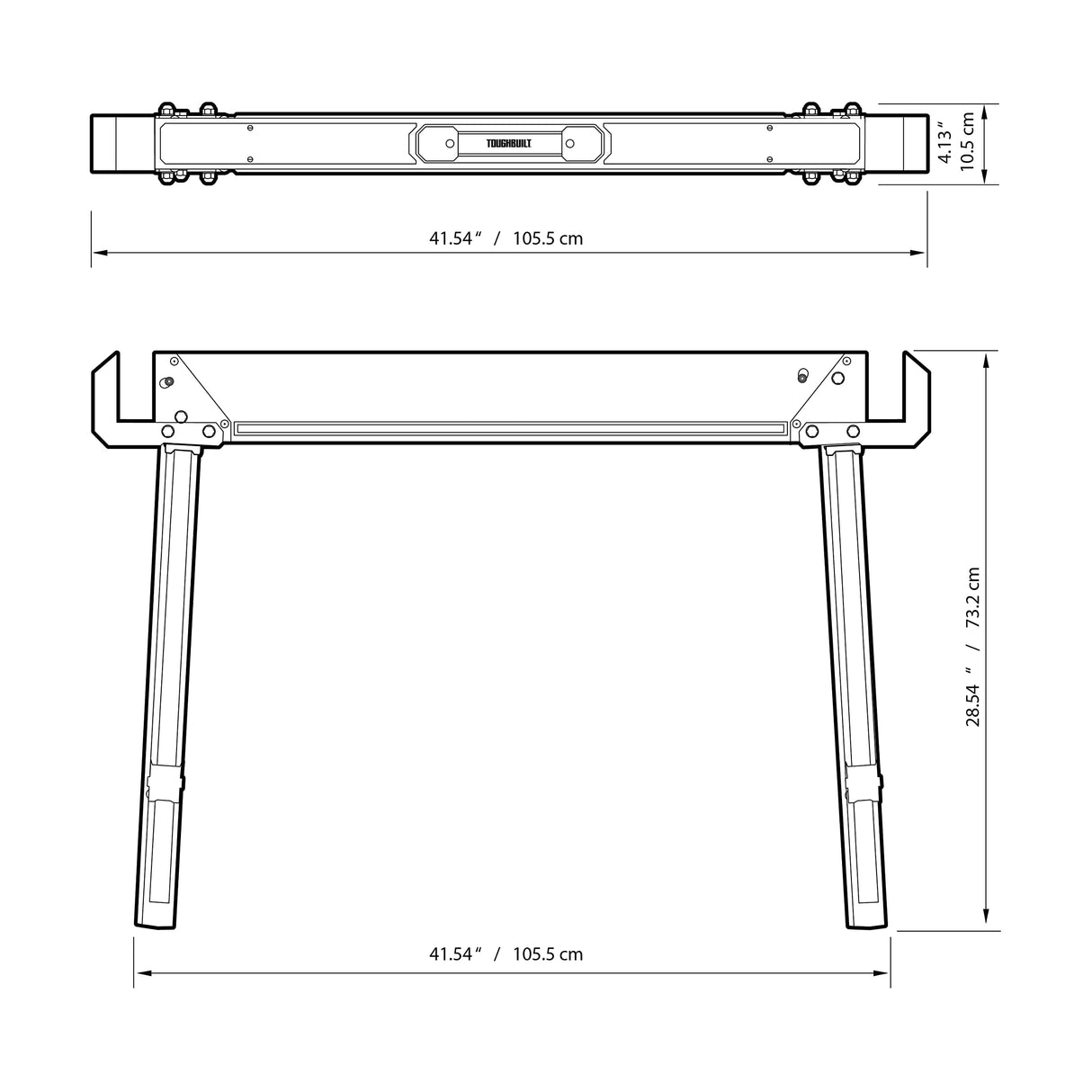 ToughBuilt - Sawhorses with 2x4 Support Arms 1100 LB Capacity - Heavy Duty Construction with Fast Open Legs and Easy Grip Handle - (TB-C500) - 2-Pack ToughBuilt