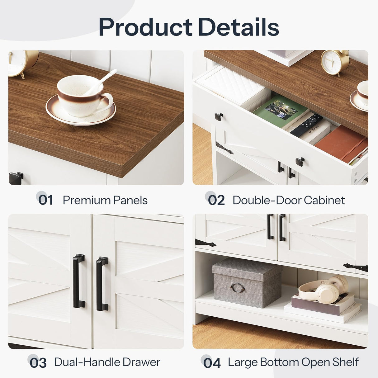 HOOBRO 34.3 Inches Farmhouse Console Table with Large Drawer and 2-Door Cabinet, Entryway Table with Storage, Sofa Table, Coffee Bar, for Entrance, Kitchen, Living Room, Walnut and White WH90XG01 HOOBRO