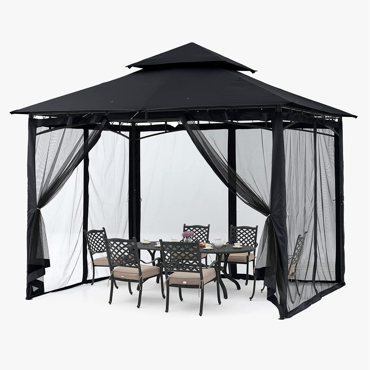 ABCCANOPY Gazebos for Patios 8x8 - Outdoor Steel Frame Gazebo with Mosquito Netting for Lawn Backyard Garden Deck (Black) ABCCANOPY