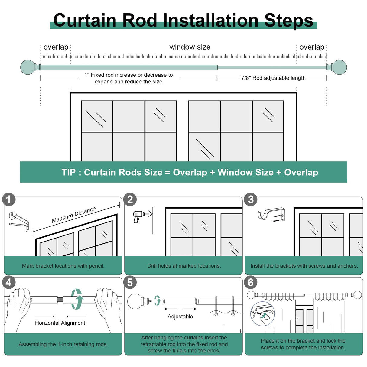 QDWIS Wood Curtain Rods for Windows 48 to 84 Inch(4-7ft),1'' Diameter Drapery Rods with Imitation Wood Grain Leaf Pattern Finials,Boho Adjustable Heavy Duty Curtain Rods Set,36-88'' QDWIS