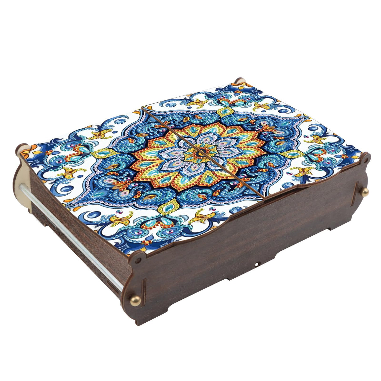 antor DIY Diamond Painting Wooden Storage Box, Floral Geometric Creative Special Shaped Rhinestone Art Flip Cover Jewelry Keepsake Box, Handmade Art Desktop Decorations Gift for Adults antor