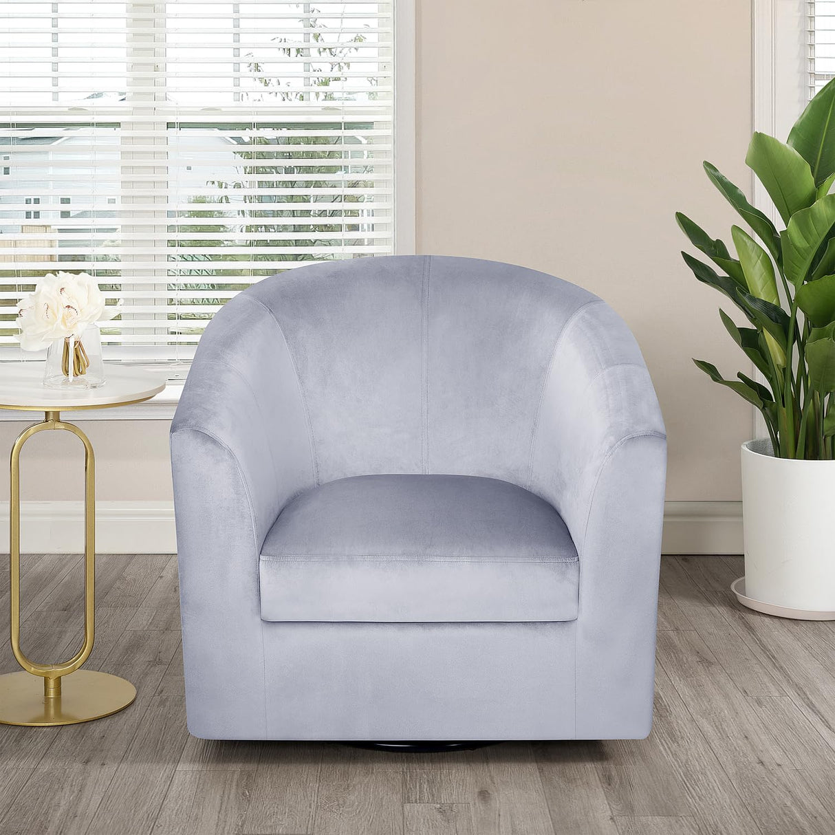 Ariana 360 Degree Swivel Barrel Chair Swivel Accent Chair for Living Room with Armrest Small Accent Chair for Home Barrel Chairs Chairs Living Room Gray Microfiber Naomi Home