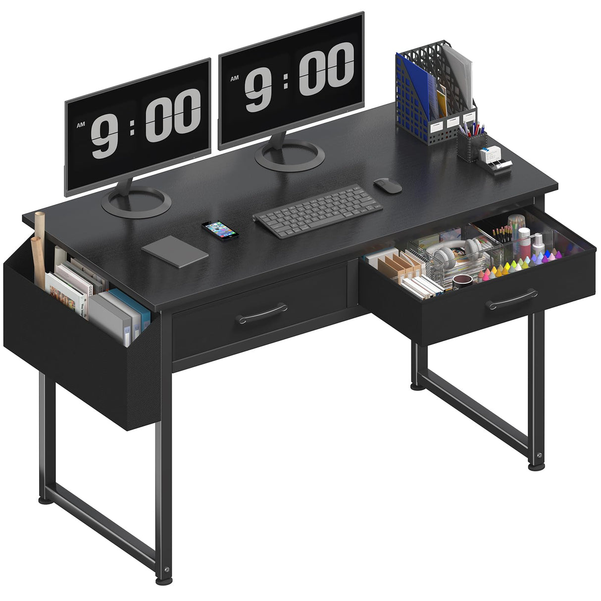 DLisiting Computer Desk with Fabric Drawers for Home Office Bedroom, 40 Inch Small Gaming Desk with 2 Drawers, Study Writing Table PC Desks, Black DLisiting