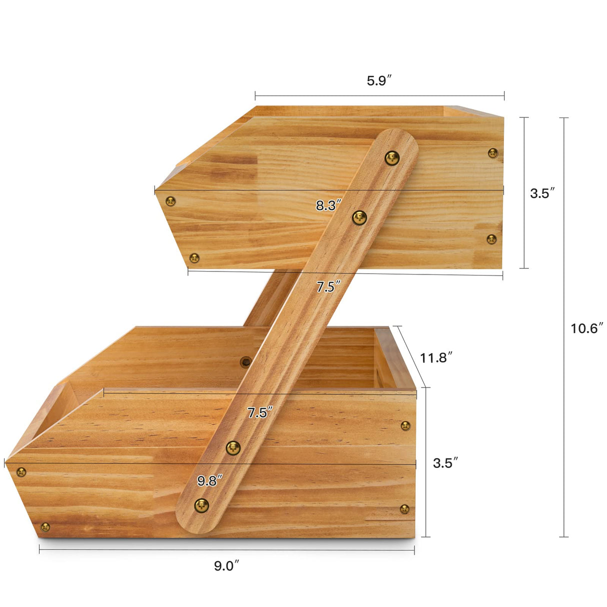 Merysen 2 Tier Wooden Fruit Basket For Kitchen, Bread Vegetable Fruit Basket Bowl Stand, Farmhouse Fruit Bowl for Countertop, Large Merysen