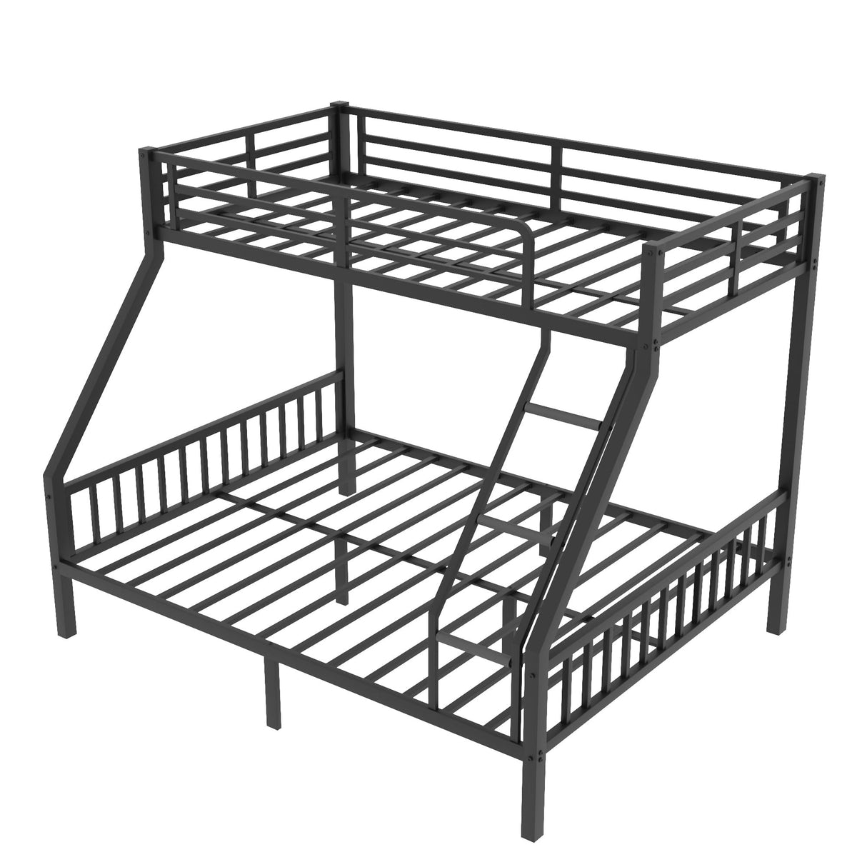 Ball & Cast Twin XL Over Queen Metal Bunk Bed,Heavy Duty Metal Bed Frame with Ladder and Full-Length Guardrails for Kids,Teens,Adults,Slats Support,Noise Free,No Box Spring Needed, Black Ball & Cast