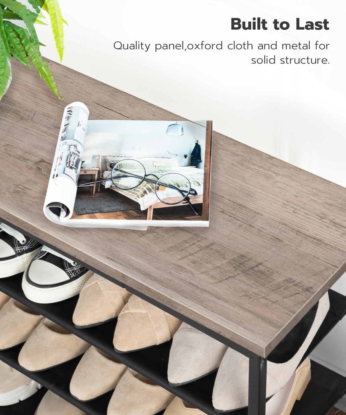 HOOBRO Shoe Rack, 4 Tier Shoe Storage Organizer with 3 Oxford Fabric Shelves and Top Panel, Holds 12-16 Pairs of Shoes for Entryway and Closet, Industrial, Greige BG47XJ01G1 HOOBRO