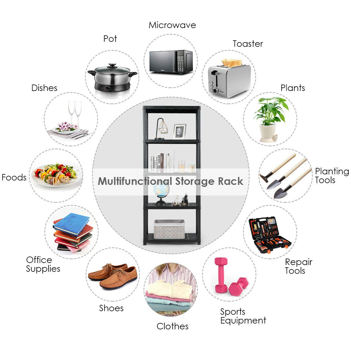 Giantex 5-Tier Ventilated Shelving Storage Rack,Free Standing Multi-Use Shelf Unit, No Tools Required, 28“L X 15”W X 67“H Giantex