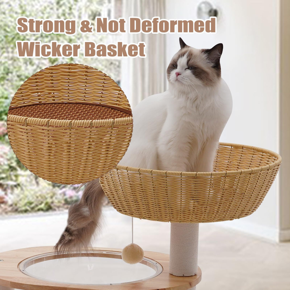 Romiromi Wooden Cat Tower 31",Wooden Cat Tree Heavy Duty Sisal-Covered Scratching Posts for Multi-Layer Cat Tree, Space Capsule Bed Easy to Assemble Romiromi