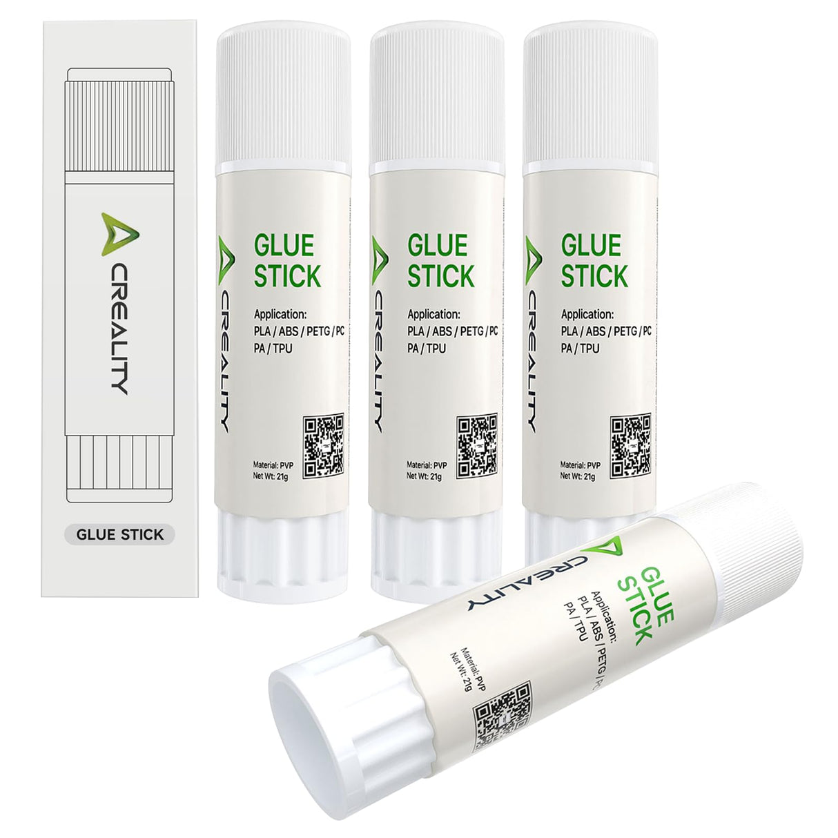 Creality 3D Printer Glue Stick for Print Bed, PVC Sollid Bed Adhesive,Strong Adhesion Reduces Warping for Printing PLA,ABS,PETG,PC,PA,TPU on Various Build Plate,Glass,PEI,PEO,PET, etc. 21g x 4 Pack ENOMAKER