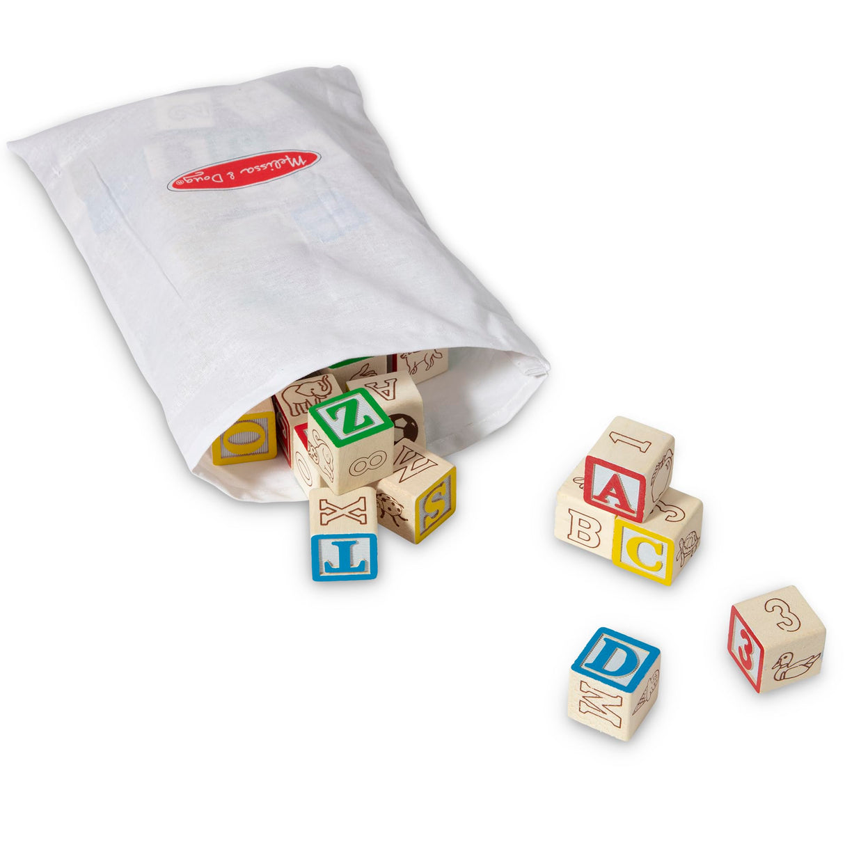 Melissa & Doug Deluxe Wooden ABC/123 1-Inch Blocks Set With Storage Pouch (50 pcs), Classic Letter And Number Wooden Blocks, For Toddlers And Kids Ages 2+ Melissa & Doug