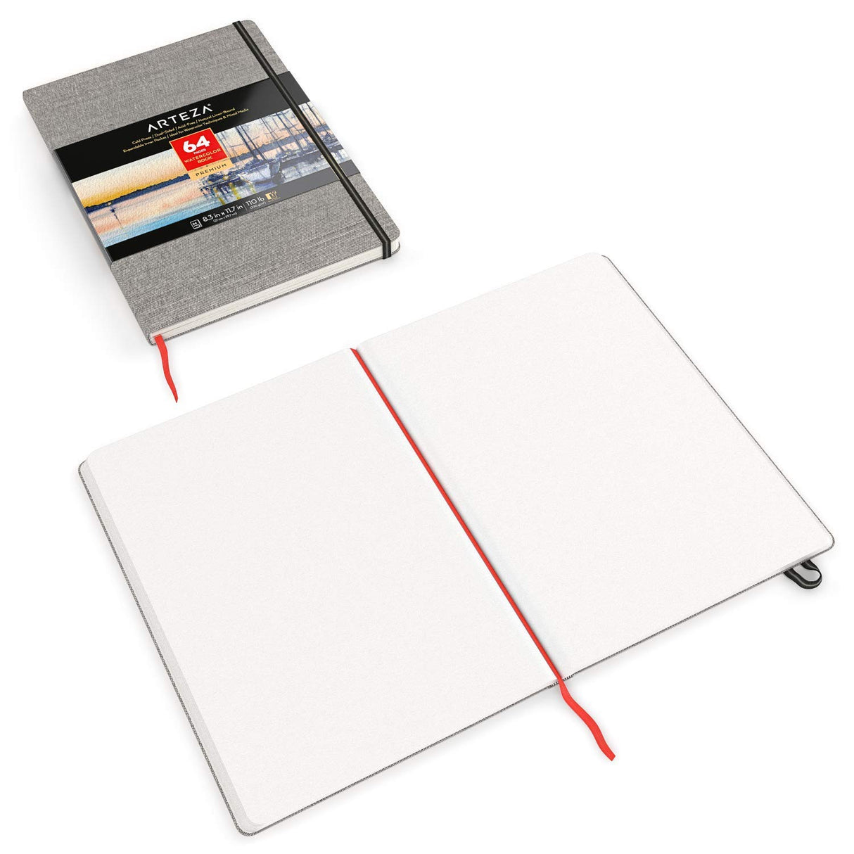 ARTEZA Watercolor Book, Pack of 2, 64 Pages Each, 8.3x11.7 Inches Watercolor Journal, 110lb/230gsm Water Color Book ARTEZA