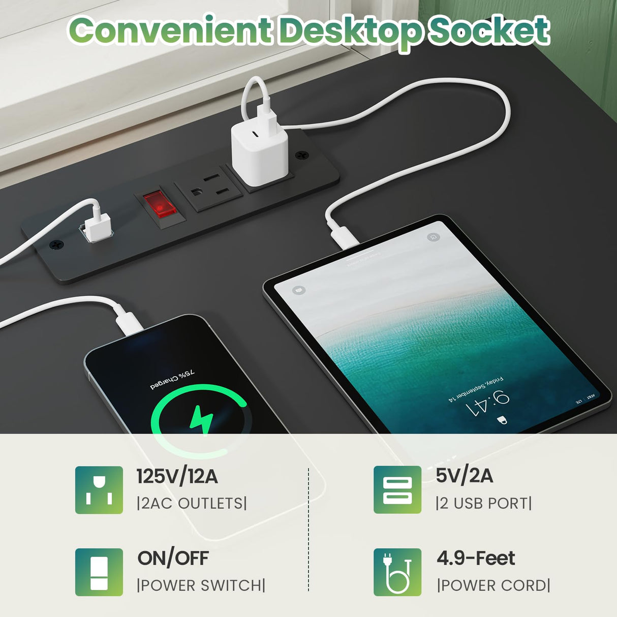 AOGLLATI Fluted Nightstand Set of 2 with Charging Station, Black LED Nightstand with 2 Drawers and Open Storage Cubby, Modern Bedside Table with LED Lights & Metal Handle for Bedroom AOGLLATI