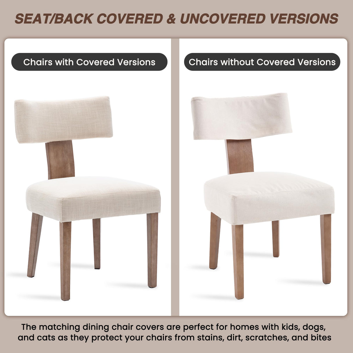 HNY Mid Century Modern Dining Chairs Set of 6, Farmhouse Linen Fabric Upholstered Accent Curved Backrest Kitchen Chairs, with Hardwood Frame, Beige, Linen HNY