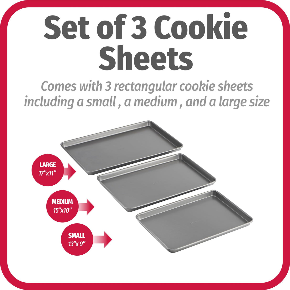 GoodCook Everyday Nonstick Carbon Steel Baking Sheet Set, 3 Pack – Small 13” x 9”, Medium 15” x 10”, Large 17” x 11” – Carbon Steel Cooking Pans, Cookie Sheet Bakeware Set GoodCook