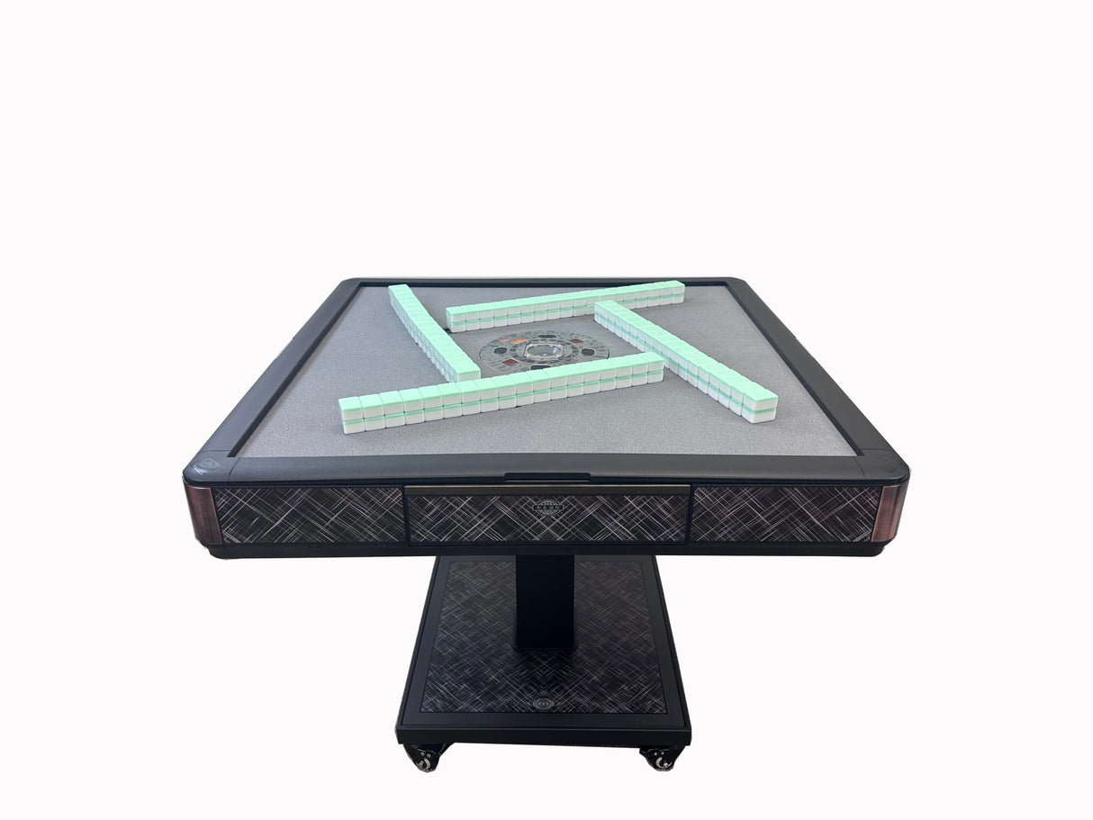 usamjtable Ultra-Thin Automatic Mahjong Table in Polysilver Color with Folding Roller Coaster Style, 40mm Numbered Tiles, and Built-in Hard Table Cover usamjtable