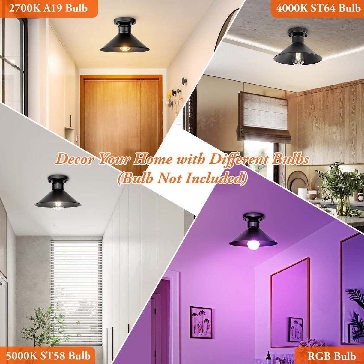 Brightever 2-Pack Industrial Semi Flush Mount Ceiling Lights, Matte Black Farmhouse Light Fixtures, Close to Ceiling Lights for Kitchen, Laundry Room, Entryway, Hallway E26 Base, Bulb not Included Brightever