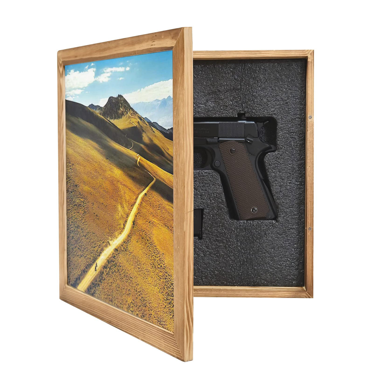 Jingdekiln Hidden Gun Storage Picture Frame Compartment Furniture, Firearm Concealment Shelf Wall Decor, Wooden Pistol Box for Home Jingdekiln