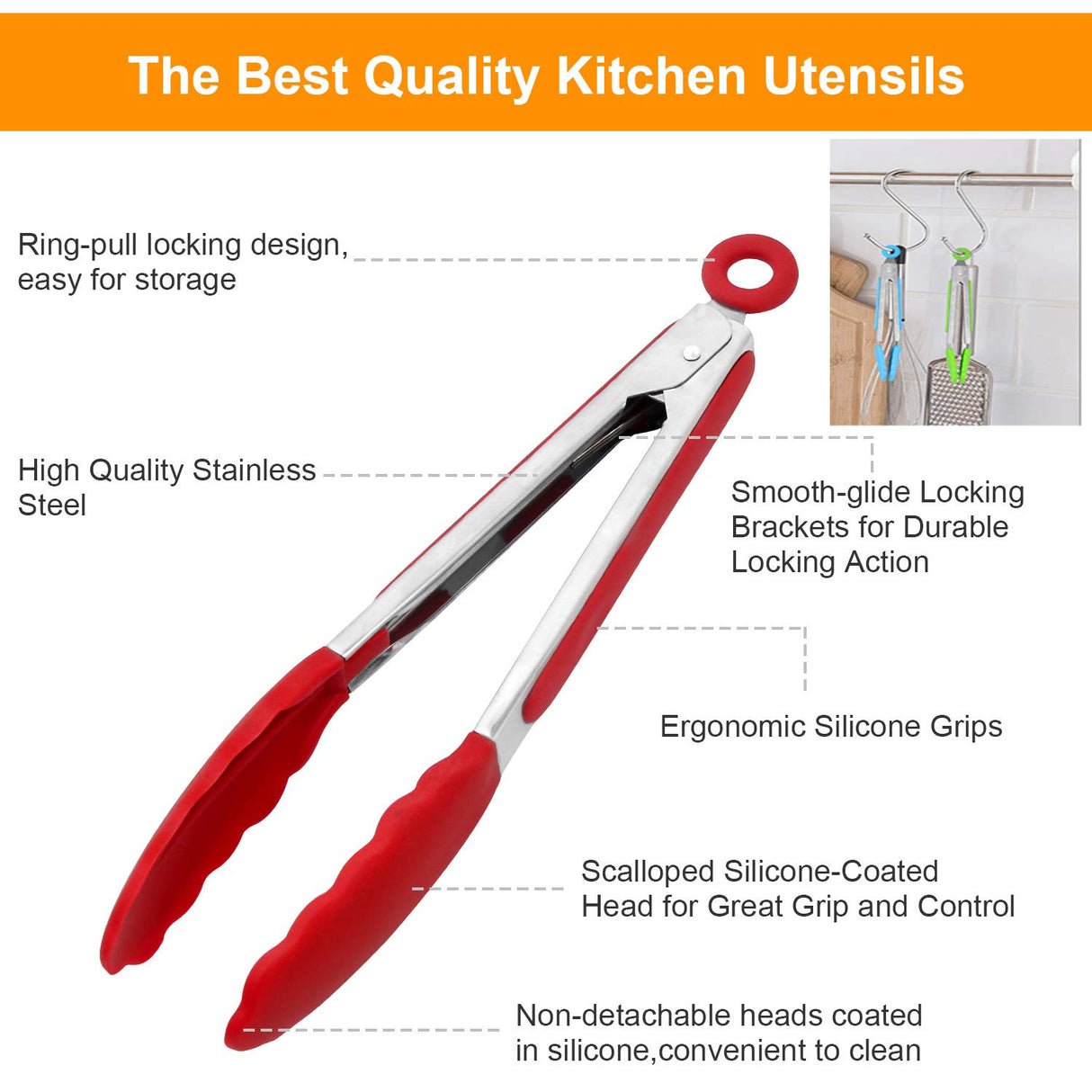 Kitchen Tongs with Silicone Tips - ForTomorrow Set of 5, 7 9 Inch Premium Silicone Tipped Tongs for Cooking Heat Resistant, Serving Food, BBQ ForTomorrow