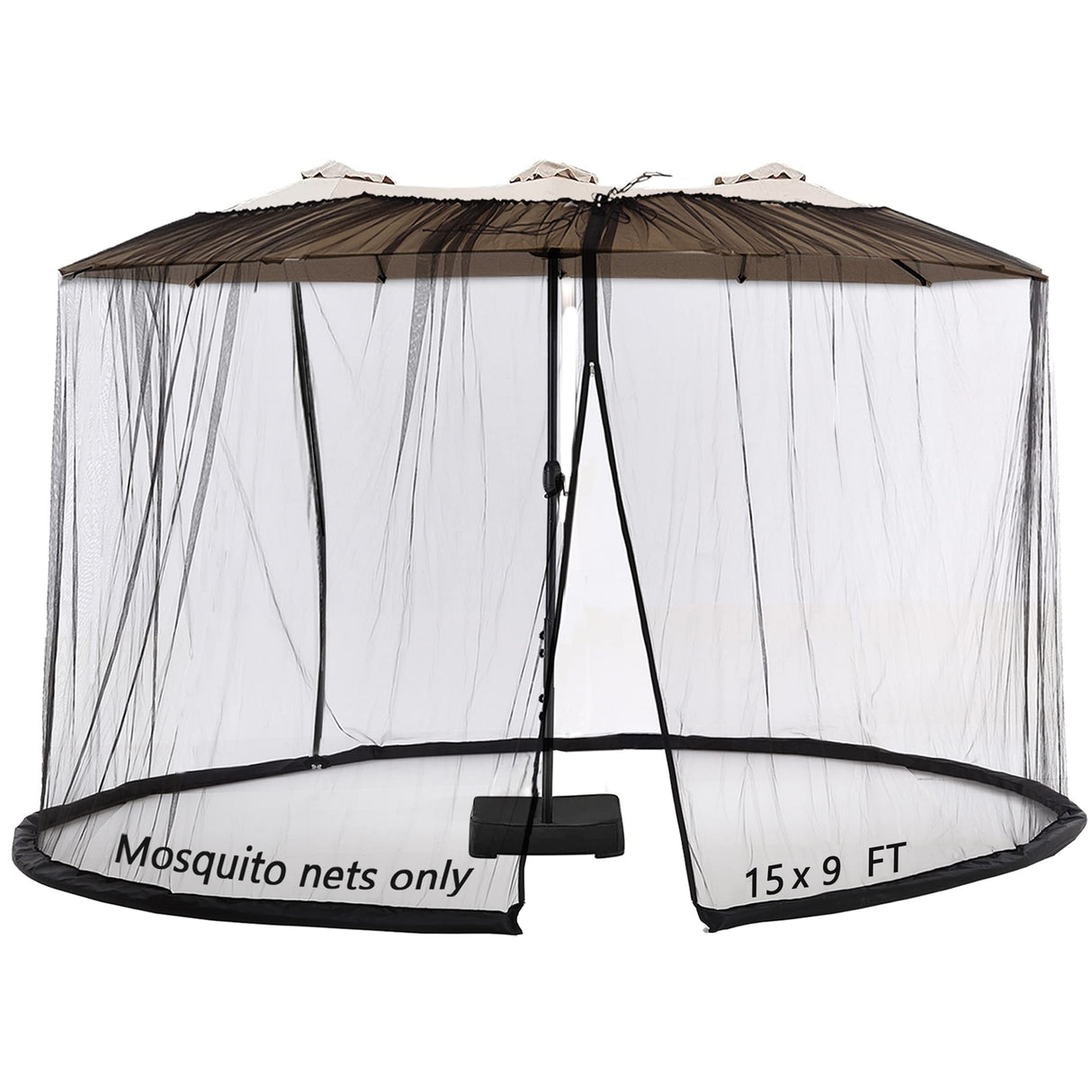 Mosquito Neting for 15FT Double-Sided Patio Umbrella Sunbrella Neting Double Zipper Water Pipe Bottom Used and for Patio Gazebo pop up canopy10x10 Interchangeable (Black 15ft) Tiimmgaal