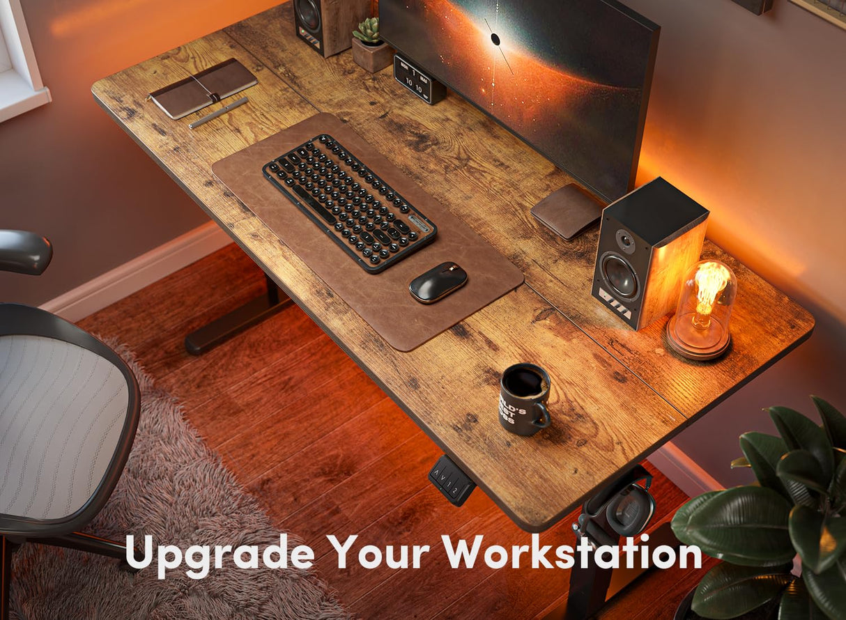 FEZIBO Electric Standing Desk Adjustable Height, 55 x 24 Inch Sit and Stand Desk, Home Office Desk, Ergonomic Workstation Computer Desk, Rustic Brown FEZIBO