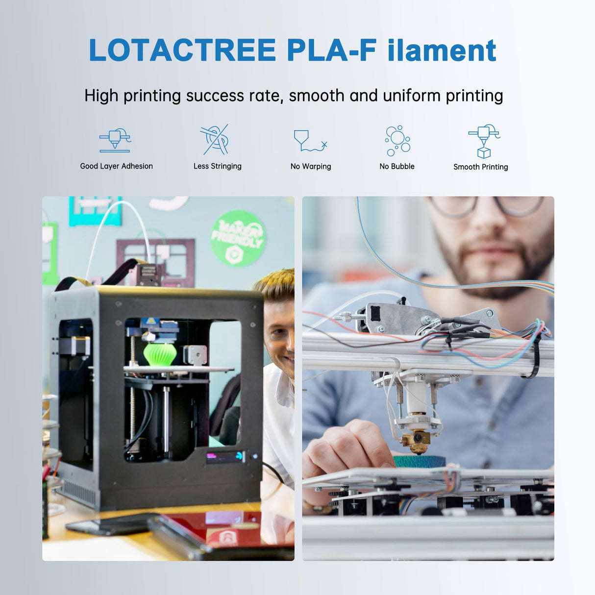 PLA-F Filament White 1KG(2.2LBS), PLA Plus 3D Printer Filament 1.75mm ± 0.02mm Strength and Toughness Fit for Most FDM 3D Printers Lotactree