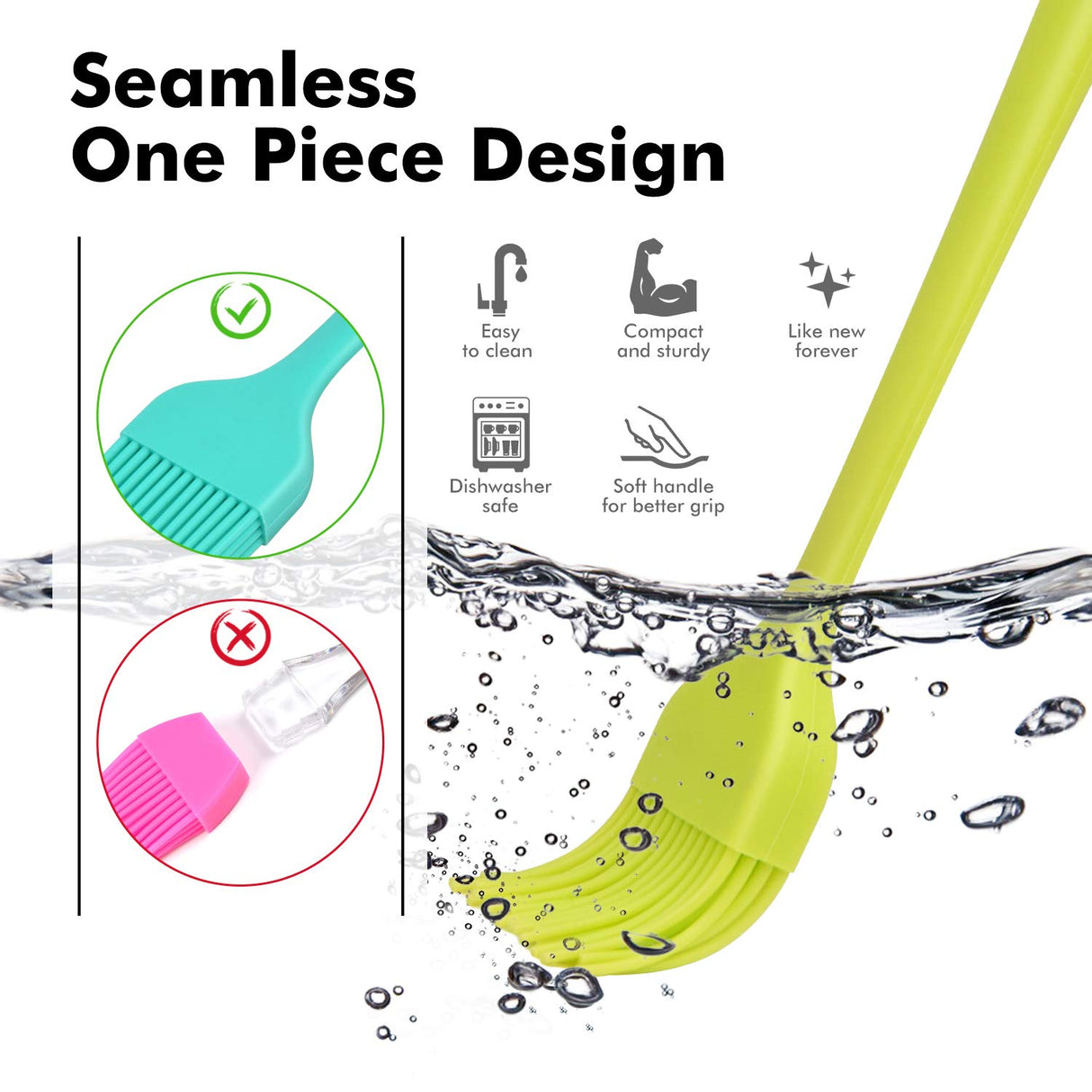 HOTEC Silicone Heat Resistant Marinading Meat Grill Basting Pastry Brush for Oil Butter Sauce Sausages Desserts Turkey Baster Grill Barbecue, Multicolor HOTEC