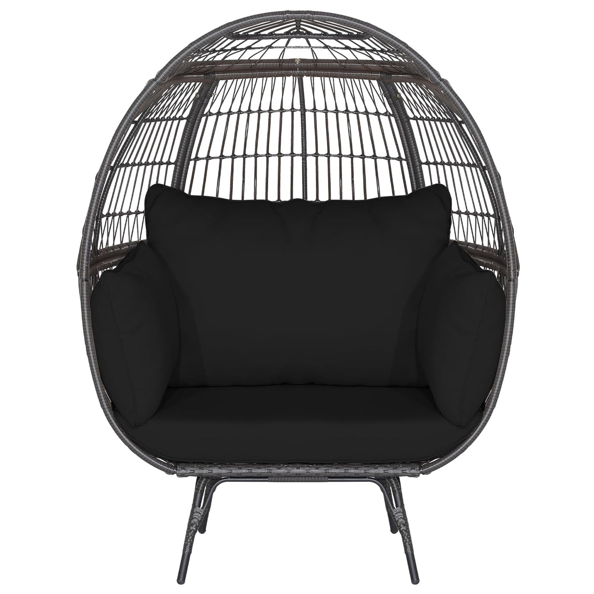Tangkula PE Wicker Egg Chair, Patiojoy Oversized Indoor Outdoor Patio Lounge Chair with Cushions and Pillows, Steel Frame Basket Chair for Garden, Deck, Balcony, Living Room (Black) Tangkula