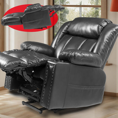 Neioml Four Motor Zero-Gravity Large-Wide Power Lift Chairs Recliners for Elderly, Infinite Position, 180° Lay Flat Lift Chair Big and Tall, Heat & Massage (Breathable Leather, Black)
