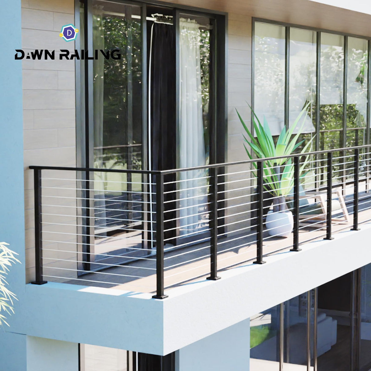 Dawn Railing Heavy-Duty Cable Railing Post, 36”x2”x2” High Strength Steel Square Corner Post with Level Drilled Holes, Weldless Black Powder-Coated Finish, for Wood/Concrete Deck Stair, 1 Pack Dawn Railing
