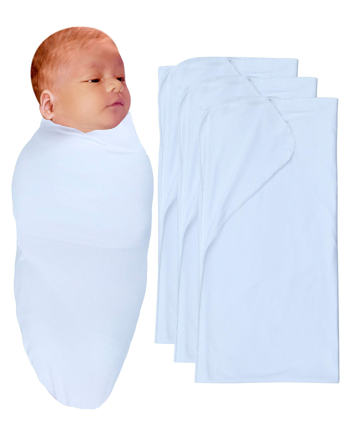 RATIVE Stretchy Swaddle Blanket Receiving Blankets with Headband Cap for Unisex Newborn Baby 0-3 Months Boys Girls (3-White Blankets) RATIVE