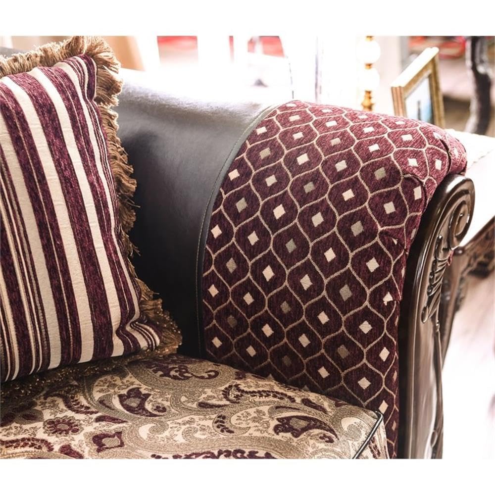 Furniture of America Eli Faux Leather Tufted Sofa in Burgundy and Dark Brown Furniture of America