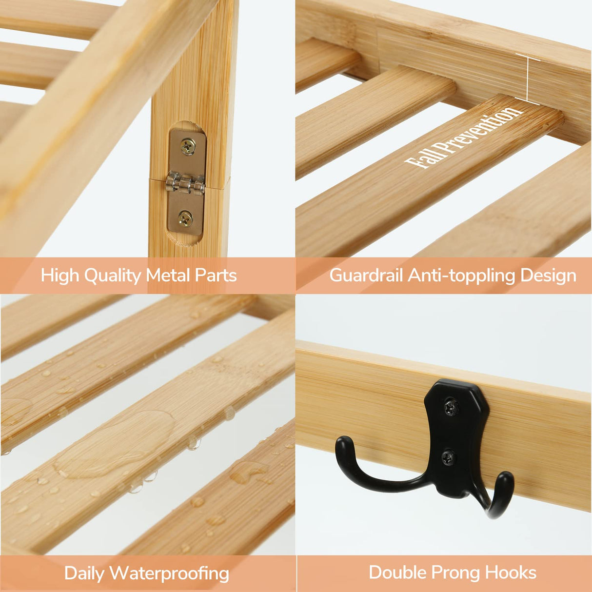 AMBIRD 3-Tier Bamboo Bathroom Shelf with Adjustable Height and Hooks AMBIRD