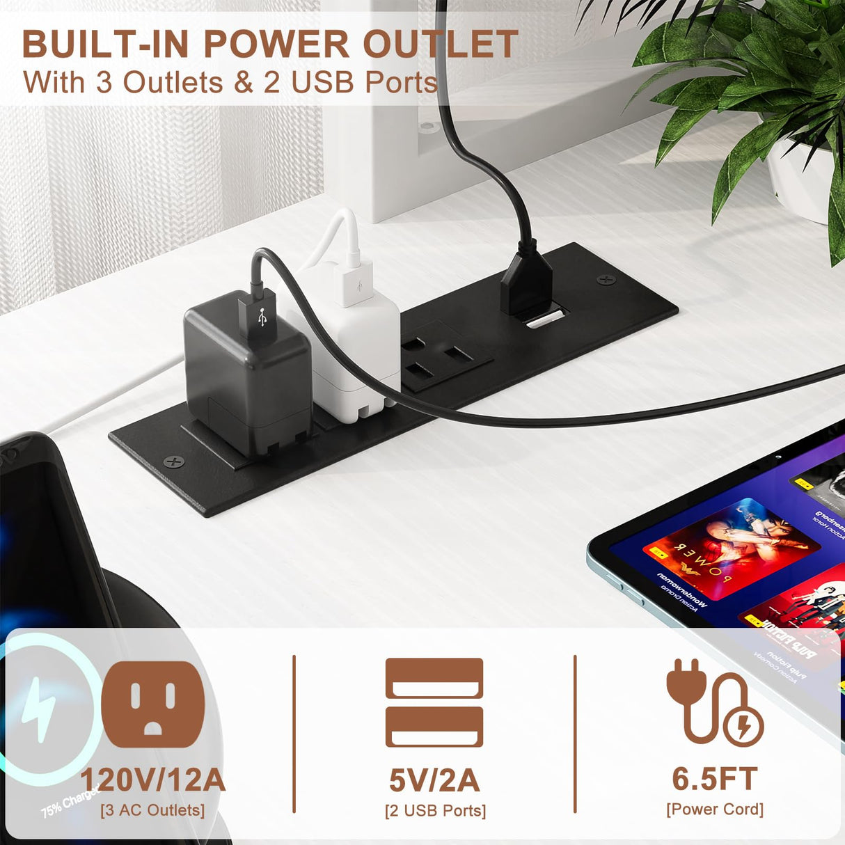 Aheaplus L Shaped Gaming Desk with Power Outlets & LED Lights, Small L- Shaped Desk Computer Corner Desk with Monitor Stand & Storage Shelf, Home Office Desk Writing Desk with Storage Bag, White Aheaplus