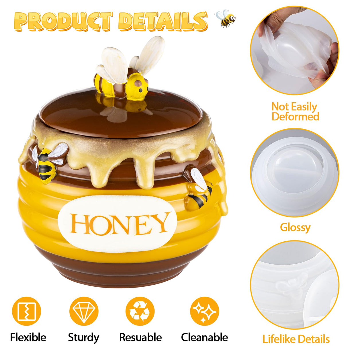 LET’S Resin Honey Jar Resin Molds Silicone, Large Resin Jar Molds with Lid and Bee, Honeycomb Shape Jar Molds for Epoxy Resin Casting Craft, Container Pot,Candle Holder,Party Favors,Christmas Gifts LET'S RESIN