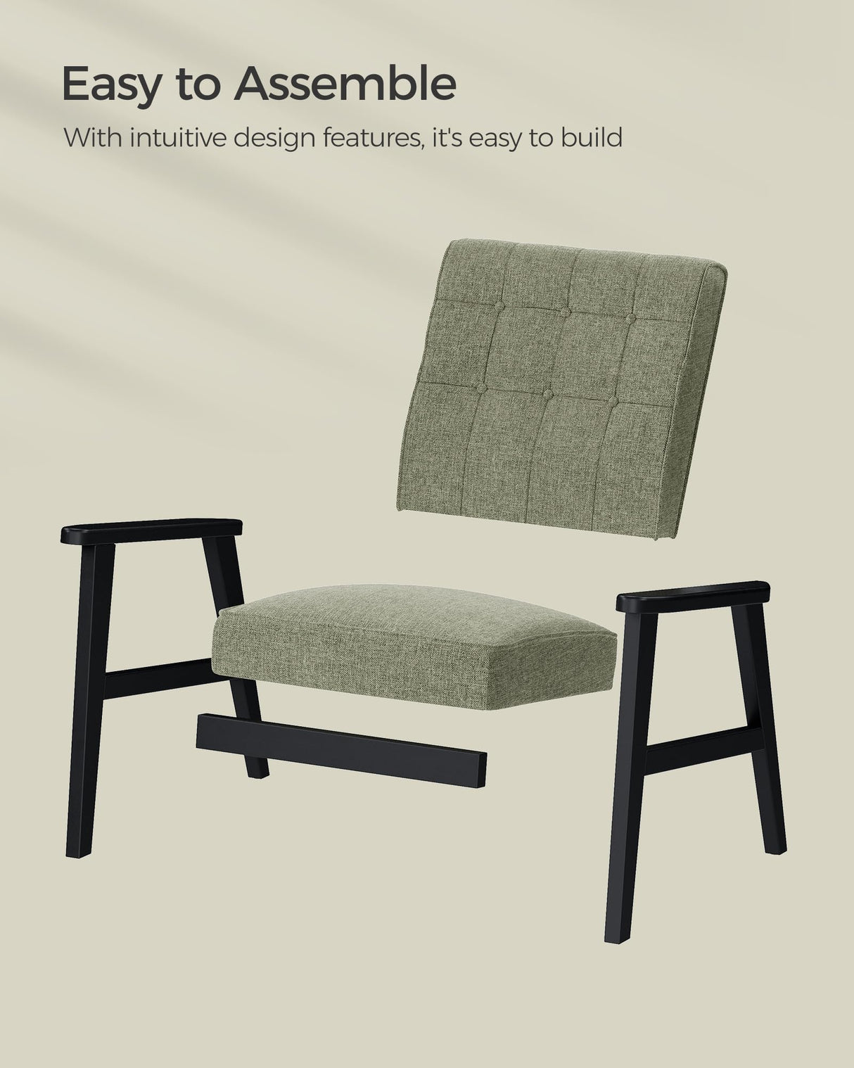 SONGMICS Accent Leisure Chair, Mid-Century Modern Arm Chair with Solid Wood Armrests and Legs, 1-Seat Cushioned Sofa for Living Room Bedroom Balcony Studio, Olive Green ULAC001C01 SONGMICS