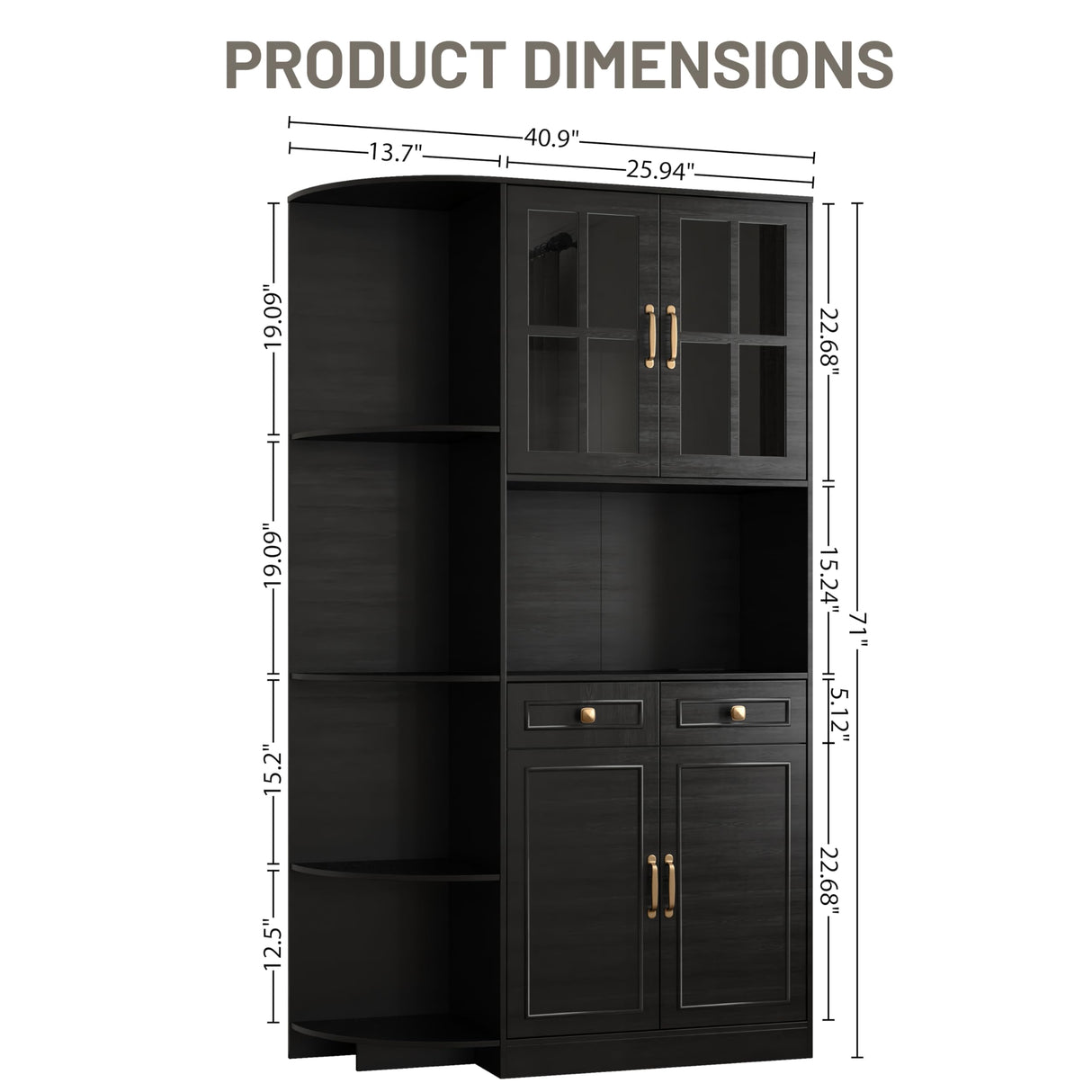 Fatmok Kitchen Pantry Cabinet with Charging Station, 71" Tall Modern Farmhouse Wood Kitchen Cabinet with a Large Drawer & Shelves, Freestanding Kitchen Hutch Cabinet with Microwave Stand, Cupboard Fatmok