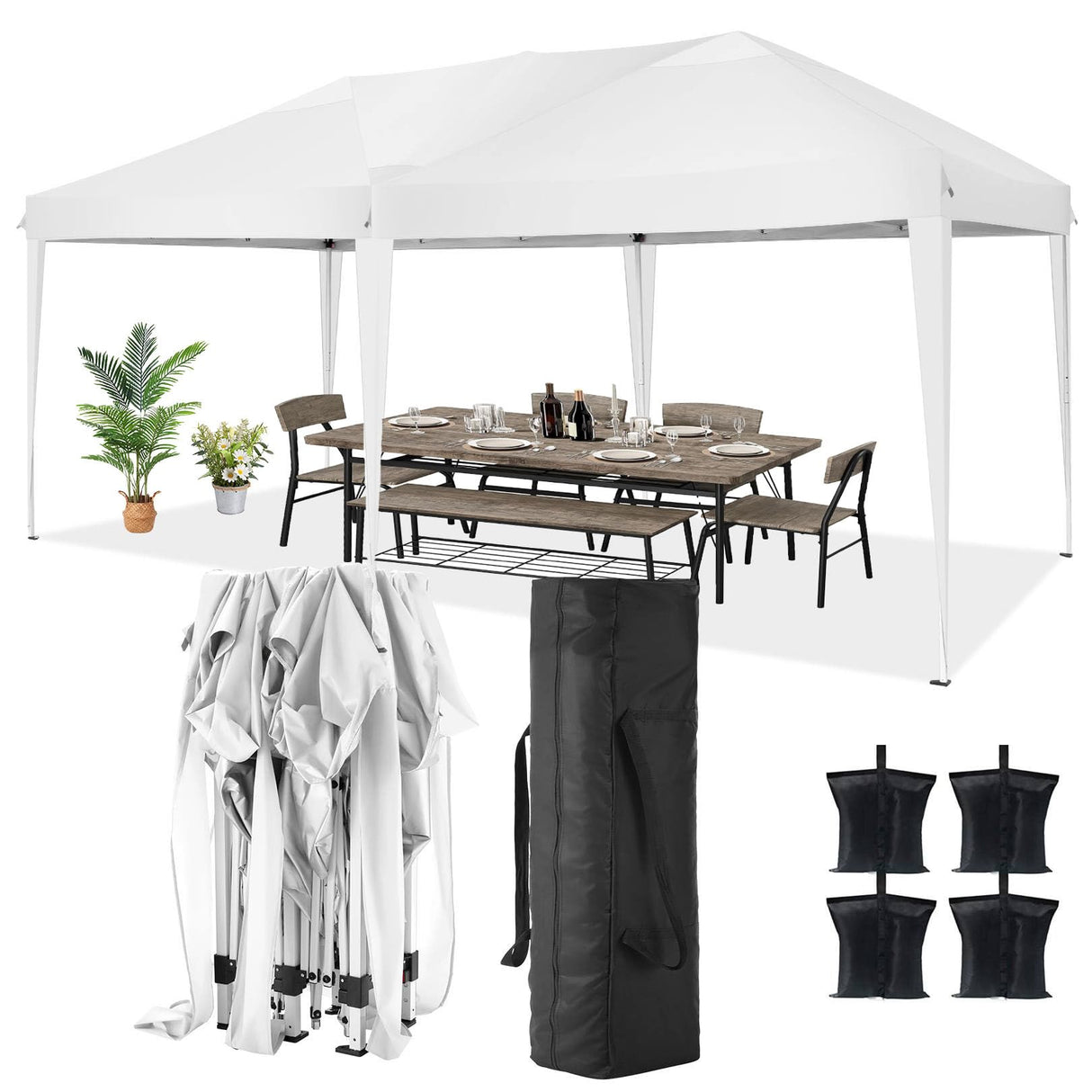 COBIZI Canopy 10x20 Pop Up Canopy Tent Party Tents for Parties Weddings Backyard Waterproof Canopy Outdoor Commercial Instant Canopy Event Tent with Stakes, Ropes,Sandbags, White COBIZI