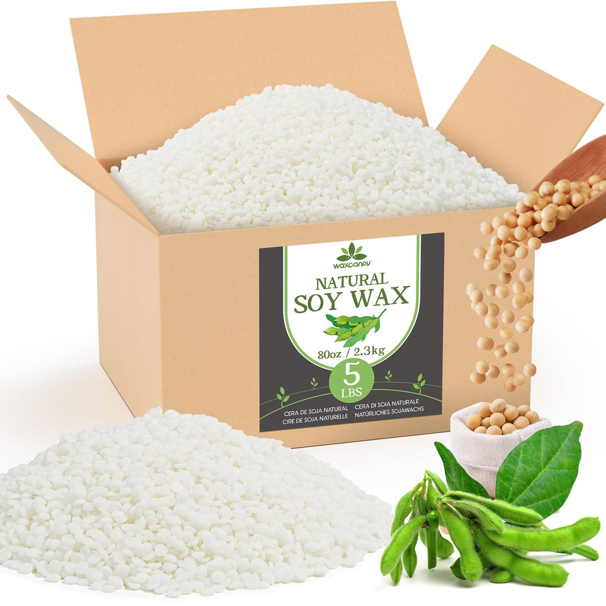Soy Wax, Waxcanpy Natural Soy Wax for Candle Making, Organic Candle Wax from Farm, No Additives, Harmless and Pure (5lb) Waxcanpy