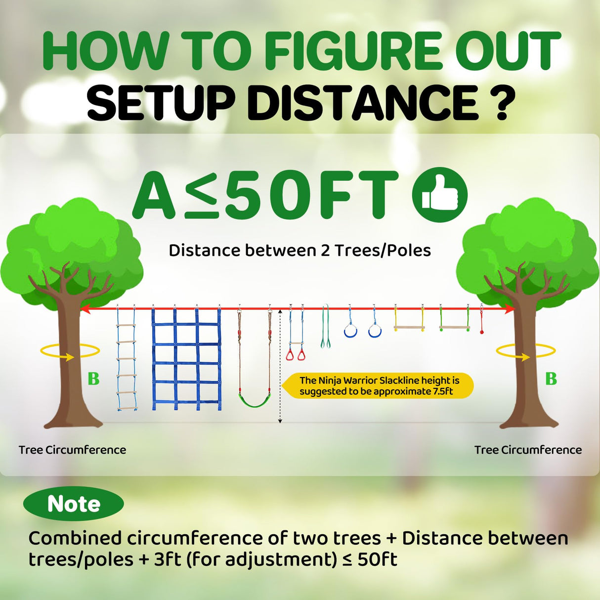 Ninja Warrior Obstacle Course for Kids Backyard - 2×50ft Slackline Kit with 10 Most Complete Accessories for Boys & Girls, Swing, Rope Ladder, Gymnastic Ring, Climbing Net, Arm Trainer and Monkey Fist Dripex