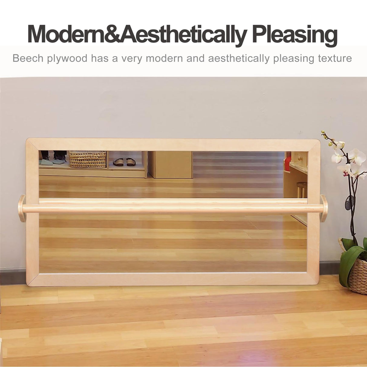 KRAND 3-Position Montessori Wood Frame Non-Shatter Safety Pull Up Bar Baby Big Mirror Set, Infant Coordination Mirror, Kids Classroom Furniture for Daycare, Homeschool or Preschool KRAND