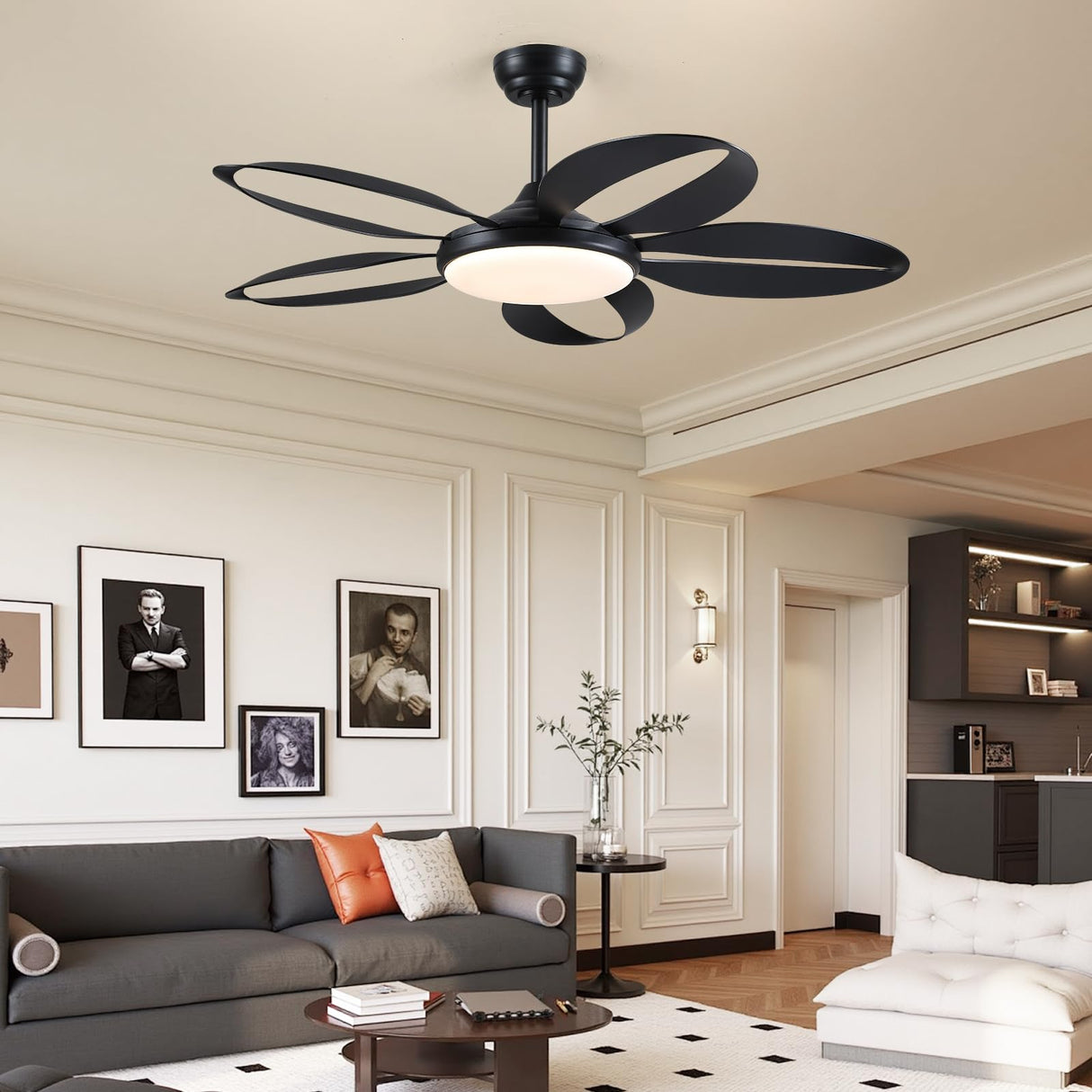 Ceiling Fans with Lights, 48 inch Black Ceiling Fan with Remote APP, Unique Fan Blades, Reversible, 3CCT Led, Sloped Flush Mount Low Profile Ceiling Fan with Lights Bedroom Living Room Indoor BayDay