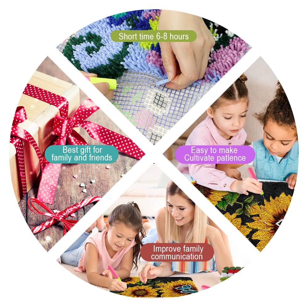 MGahyi Latch Hook Rug Kits for Adults, DIY Crochet Yarn Rugs Hooking Craft Kit with Color Preprinted Pattern Design for Kids Adults and Beginners(Sunflower, 20 x 15in) MGahyi