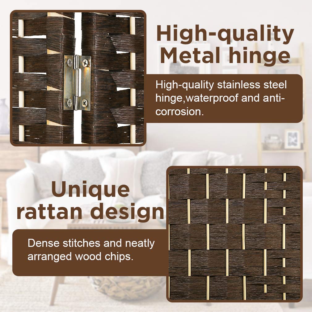 Room Divider 6 Panel Room Screen Divider Wooden Screen Folding Portable partition Screen Wood with Removable Storage Shelves Colour Brown FDW