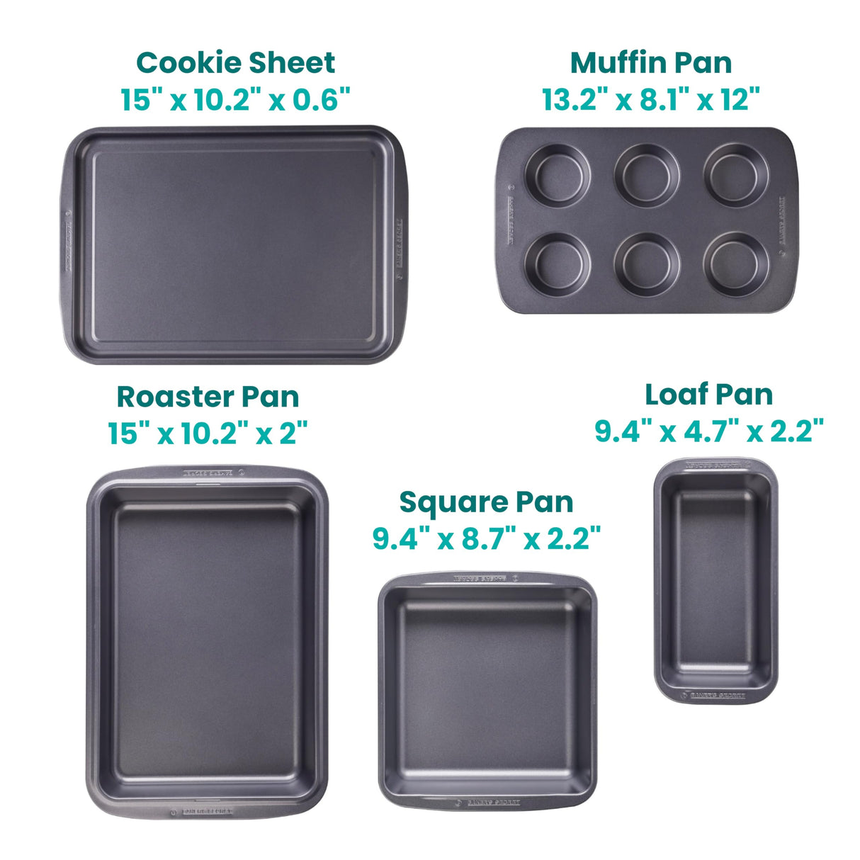 Baker's Secret Bakeware Sets Stackable Baking Set of 5 Bakeware Pans, Bakeware Set, Baking Pan Set, Muffin Pan, Roaster Pan, Square Pan, Cookie Sheet, Loaf Pan, Dishwasher Safe, PFOA PFOS PTFE Free Baker's Secret
