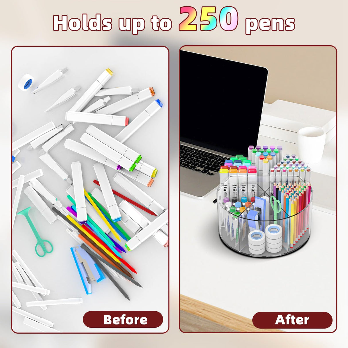 Absonic Acrylic Pen Holder Pencil Organizer, 360-Degree Rotating Pencil Holder, Crayon Organizers for Kids Marker Organizer Caddy Art Supply Kids Desk Organizers for Office Home School Absonic